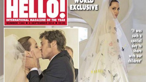 Angelina Jolie’s wedding dress on People, Hello! magazine covers