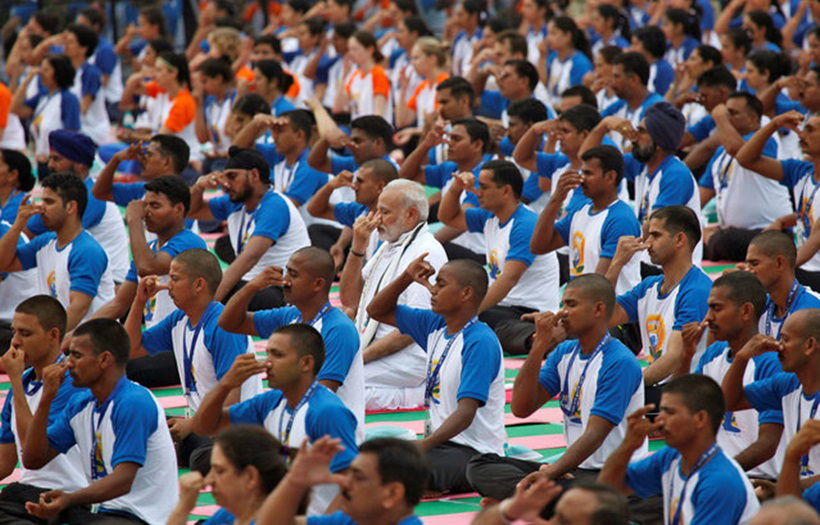 India's PM Modi performs yoga during World Yoga Day in Chandigarh