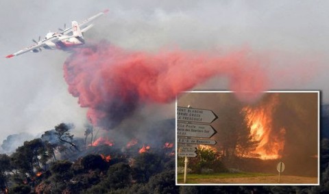 Wildfire erupts in France, scores flee across